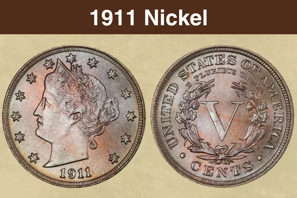 1911 Liberty Head V Nickel obverse and reverse in gem uncirculated condition
