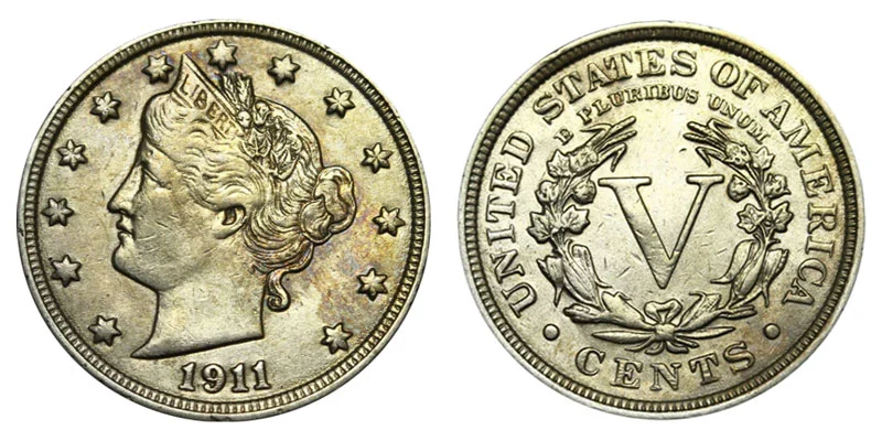 1911 Liberty Head Nickel business strike vs proof side-by-side comparison showing mirror fields