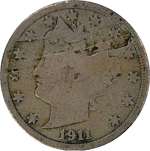 1911 Liberty Head Nickel die break cud error showing raised metal blob on coin surface