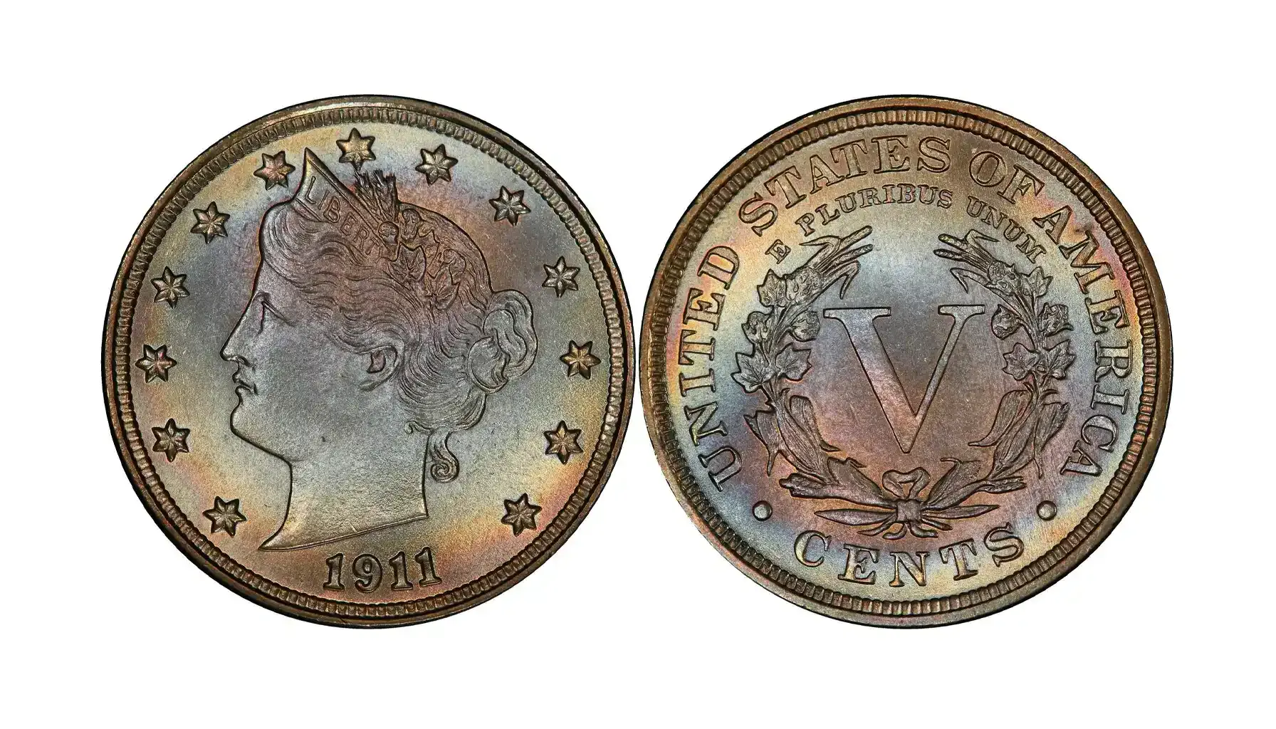 Philadelphia Mint circa 1911 or group of 1911 Liberty Head Nickels showing condition range